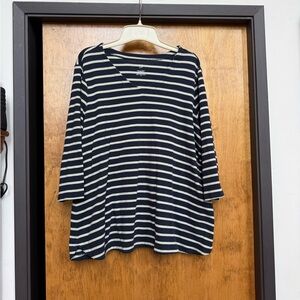 J. Jill Navy and White Striped V-Neck Long Sleeve Top